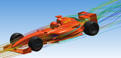 CFD simulation of a Foumula 1 racing car, visualizing flow streamlines CFD simulation of a Foumula 1 racing car, visualizing flow streamlines