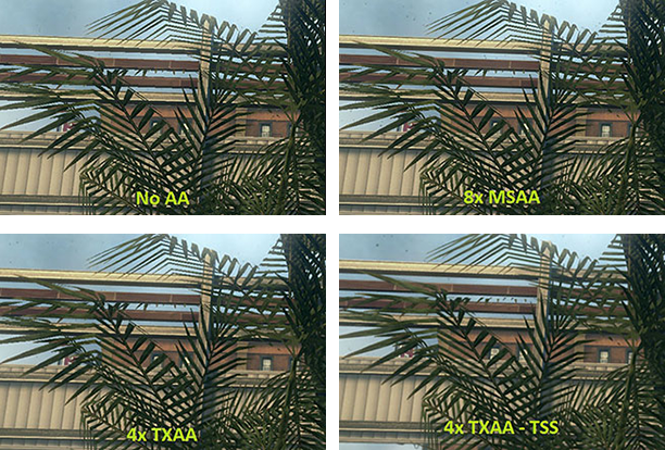 No AA; 8x MSAA; TXAA No AA; 8x MSAA; TXAA